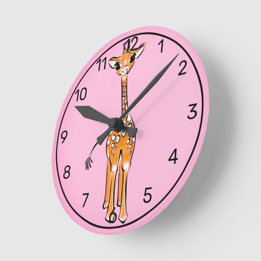 かわいい赤ちゃん水彩のキリン ラウンド壁時計 (傾斜)