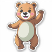 かわいい赤ちゃん熊が笑顔で踊っている シール (正面)