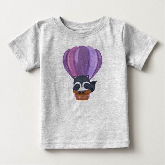 かわいい赤ちゃん熱気球アライグマキャラクター ベビーTシャツ (正面)