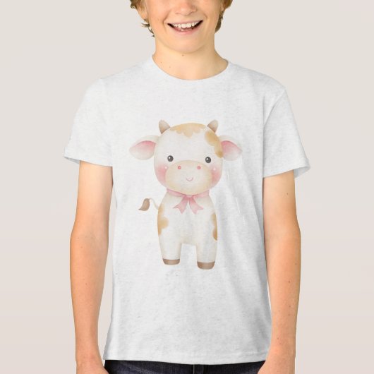 かわいい赤ちゃん牛のイラスト トライブレンドＴシャツ (正面)