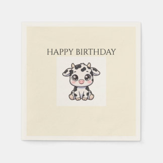 かわいい赤ちゃん牛の誕生日ナプキン スタンダードカクテルナプキン