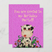 かわいい赤ちゃん牛の誕生日パーティー招待状 招待状 (正面/裏面)