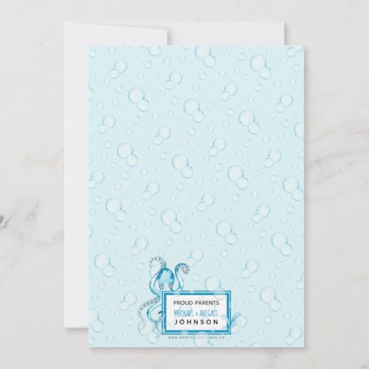 かわいい赤ちゃん男の子のタコの海の誕生のお知らせ 案内状 (裏面)