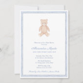 かわいい赤ちゃん男の子 テディベア ベビーシャワー パーティー 招待状 (正面)