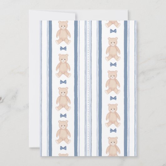 かわいい赤ちゃん男の子 テディベア ベビーシャワー パーティー 招待状 (裏面)