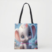 かわいい赤ちゃん白象の花のトートバッグ トートバッグ (正面)