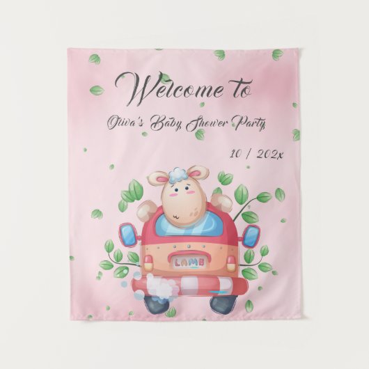 かわいい赤ちゃん羊のベビーシャワータペストリー タペストリー (正面)