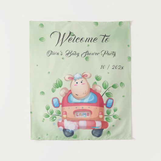 かわいい赤ちゃん羊のベビーシャワータペストリー タペストリー (正面)