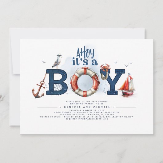かわいい赤ちゃん航海のシャワー 招待状 (正面)