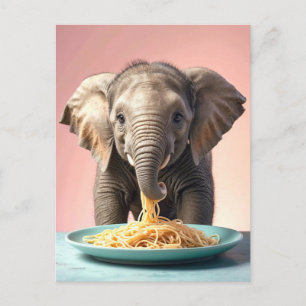 かわいい赤ちゃん象がスパゲッティを食べる ポストカード