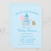 かわいい赤ちゃん象とテディベアのベビーシャワー 招待状 (正面/裏面)