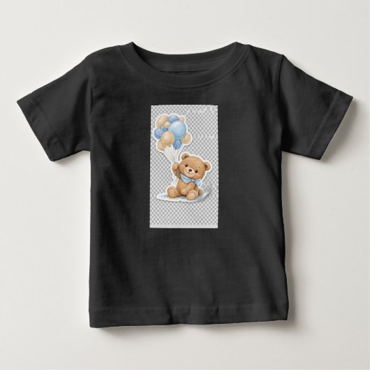 かわいい赤ちゃん象と青い風船のベビーシャワー ベビーTシャツ (正面)