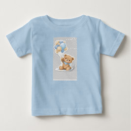 かわいい赤ちゃん象と青い風船のベビーシャワー ベビーTシャツ
