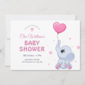 かわいい赤ちゃん象と風船 招待状 (正面)