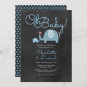 かわいい赤ちゃん象のカップル ベビーシャワー 招待状 (正面/裏面)