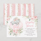 かわいい赤ちゃん象のバラのシャワーディスプレイ エンクロージャーカード (正面/裏面)