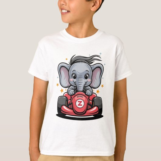 かわいい赤ちゃん象のレーシングカードライバー Tシャツ (正面)