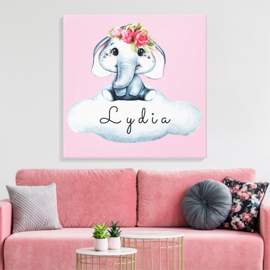 かわいい赤ちゃん象の個性的なベビーぬいぐむ部屋 キャンバスプリント (インサイチュ (リビング))