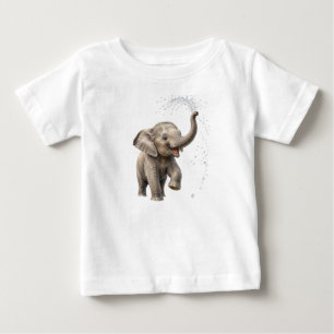 かわいい赤ちゃん象の川での水遊び 野生の魅力 ベビーTシャツ
