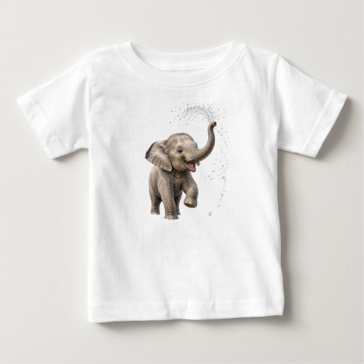 かわいい赤ちゃん象の川での水遊び 野生の魅力 ベビーTシャツ (正面)