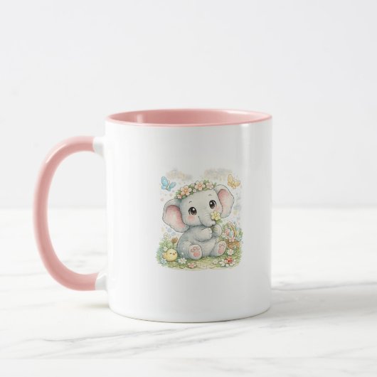 かわいい赤ちゃん象の花柄コーヒーマグ マグカップ (左)