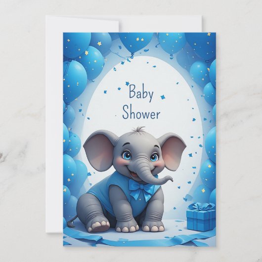 かわいい赤ちゃん象の誕生日カード 🐘 招待状 (正面)