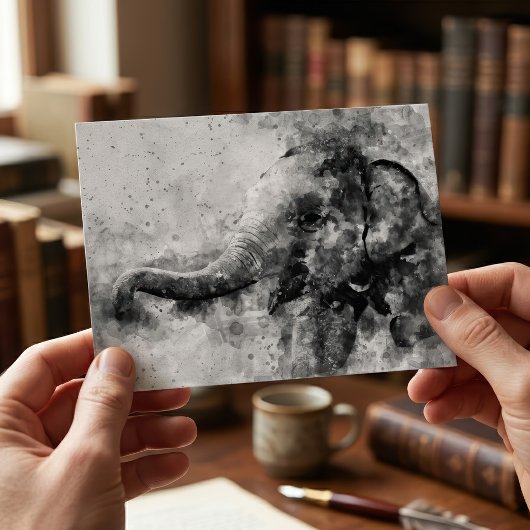 かわいい赤ちゃん象の黒と白の水彩画 ポストカード