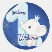 かわいい赤ちゃん象の1歳の誕生日 ラウンドシール (正面)