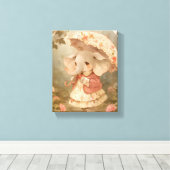 かわいい赤ちゃん象 - 水彩のベビー ポスター キャンバスプリント (インサイチュ (ウッドフロア))