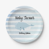 かわいい赤ちゃん青いクジラストライプのの赤ちゃんシャワー ペーパープレート (正面)