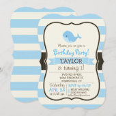 かわいい赤ちゃん青いクジラ; ストライプ 招待状 (正面/裏面)