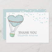 かわいい赤ちゃん青熱気球ベビーシャワー サンキューカード (正面/裏面)
