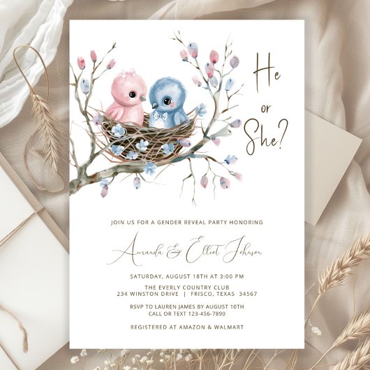 かわいい赤ちゃん鳥の性別発表パーティー 招待状