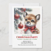 かわいい赤ちゃん鹿がいる雪の森の水彩画　ほっこり 招待状 (正面)