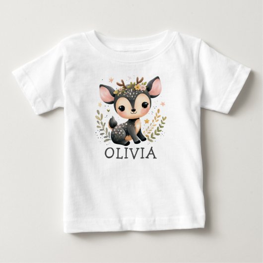 かわいい赤ちゃん鹿のオーダーメイド ベビーTシャツ (正面)