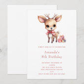 かわいい赤ちゃん鹿のプレゼント付き誕生日 招待状 (正面/裏面)