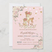 かわいい赤ちゃん鹿の花と星のベビーシャワー 招待状 (正面)