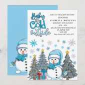 かわいい赤ちゃん 外は寒いよ 赤ちゃんのお披露目パーティー 招待状 (正面/裏面)