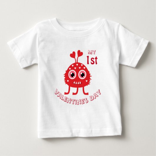 かわいい赤ちゃん 私の初めてのバレンタインデー キュートなモンスター ベビーTシャツ (正面)