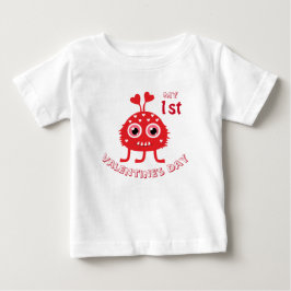 かわいい赤ちゃん 私の初めてのバレンタインデー モンスター ベビーTシャツ