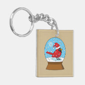 かわいい赤でスノーグローブ(鳥)ショウジョウコウカンチョウ キーホルダー (正面左)