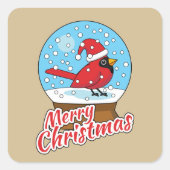 かわいい赤でスノーグローブ（鳥）ショウジョウコウカンチョウ スクエアシール (正面)