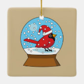 かわいい赤でスノーグローブ（鳥）ショウジョウコウカンチョウ セラミックオーナメント (裏面)