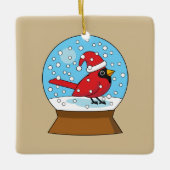 かわいい赤でスノーグローブ（鳥）ショウジョウコウカンチョウ セラミックオーナメント (正面)