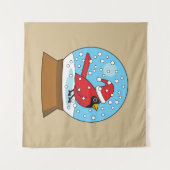 かわいい赤でスノーグローブ(鳥)ショウジョウコウカンチョウ タペストリー (正面(横))