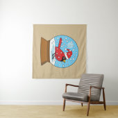 かわいい赤でスノーグローブ(鳥)ショウジョウコウカンチョウ タペストリー (インサイチュ(横))