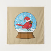 かわいい赤でスノーグローブ(鳥)ショウジョウコウカンチョウ タペストリー (正面)