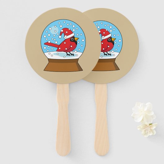 かわいい赤でスノーグローブ（鳥）ショウジョウコウカンチョウ ハンドファン (正面&裏面)