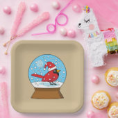 かわいい赤でスノーグローブ(鳥)ショウジョウコウカンチョウ ペーパープレート (パーティー)