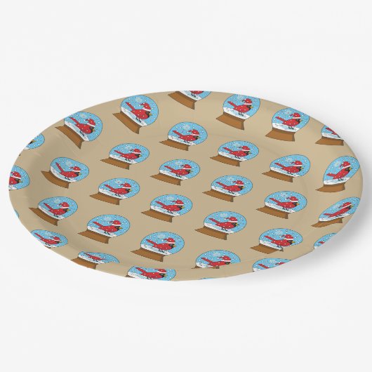 かわいい赤でスノーグローブ(鳥)ショウジョウコウカンチョウ ペーパープレート (アングル)